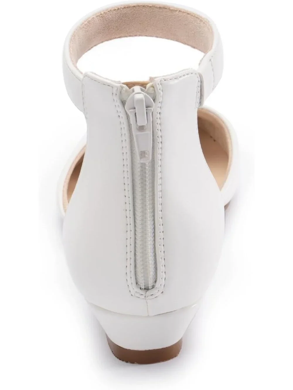 Women's White Pu Leather Flats Ankle Strap Comfortable Pointed Toe Dress Shoes